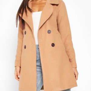 Trench Wool Double Breasted Coat, size XL, color Tan/Carmel